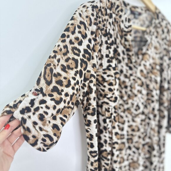 Cocomo Plus Size Leopard Print Animal Pattern 3/4 Sleeve Button Blouse‎ 2x Boho - Picture 3 of 9